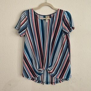 Chenault Black and White Tie Front Flutter Sleeve Blouse